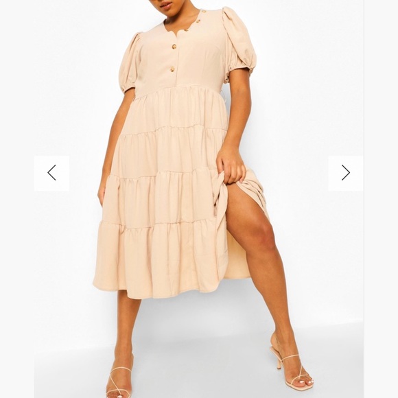 Boohoo Plus Dresses & Skirts - NWOT Puff Sleeve Tiered Midi Dress